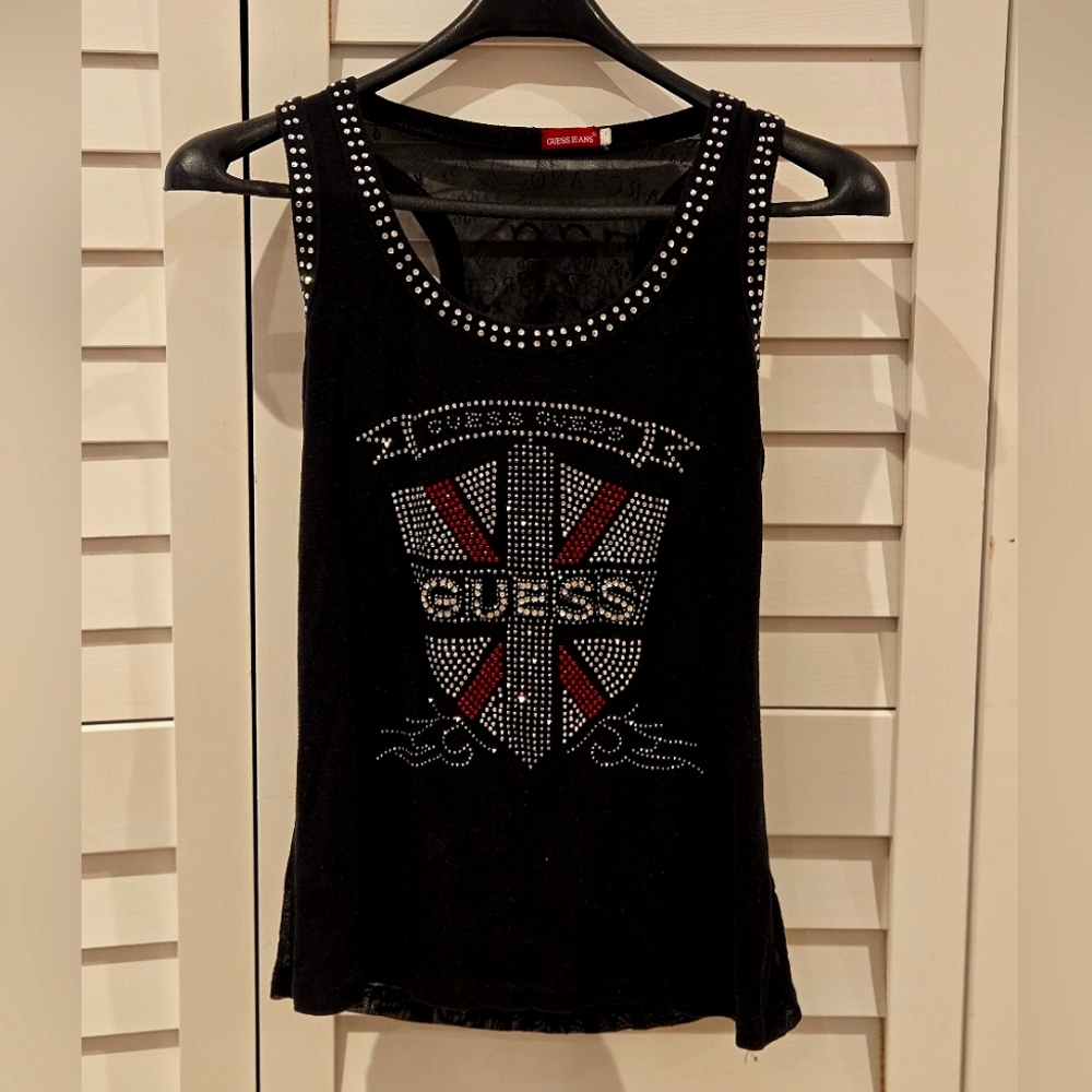 GUESS Vintage Black Embellished Mesh Women's Tank Top